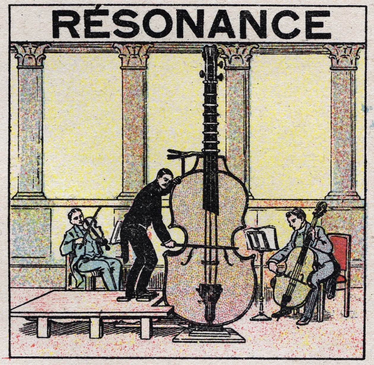 Energia dźwięku: rezonans stosowany w zakładaniu instrumentów muzycznych. Anonimowa ilustracja z 1925 r. Ze zbiorów prywatnych. autorstwa Anonymous Anonymous