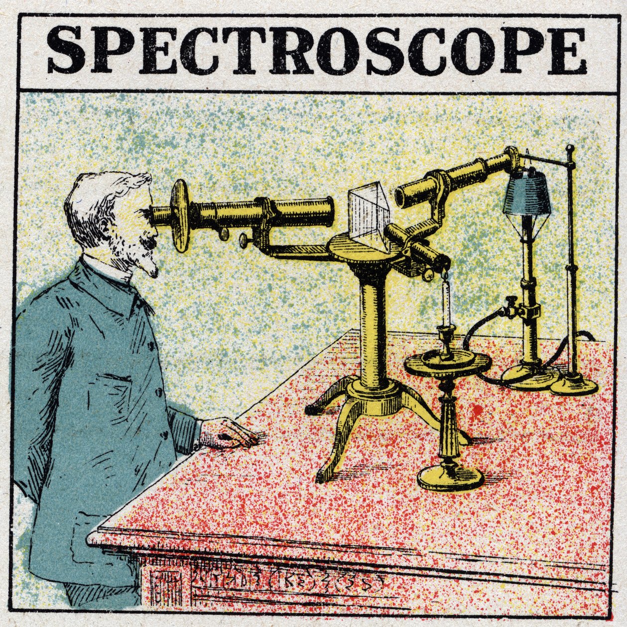 Analiza spektralna: spektroskop. Anonimowa ilustracja z 1925 r. Ze zbiorów prywatnych. autorstwa Anonymous Anonymous