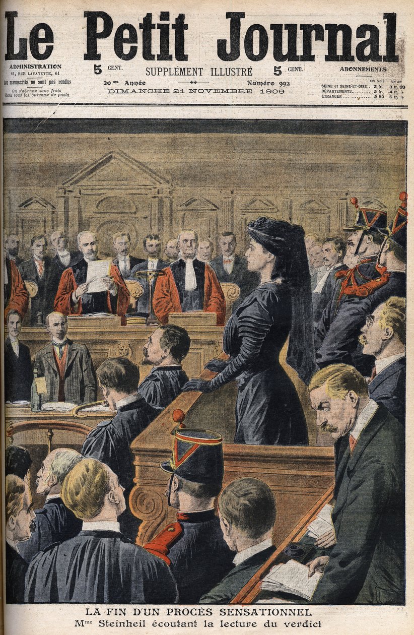 Sprawa Steinheil: Marguerite Steinheil (1869-1954) przysłuchując się odczytaniu wyroku – Le Peiny Journal, listopad 1909 autorstwa Anonymous Anonymous