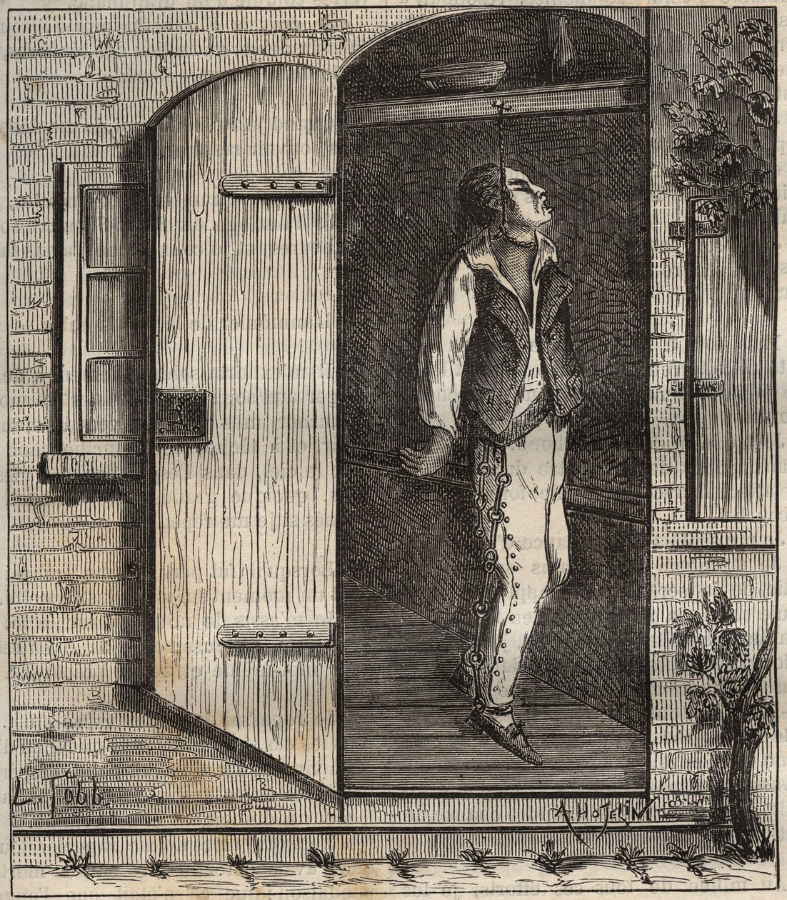 Samobójstwo w więzieniu Rochefort w 1840 r. Grawer w „Historii więzień od ich powstania do dnia dzisiejszego” (1877) autorstwa Pierre