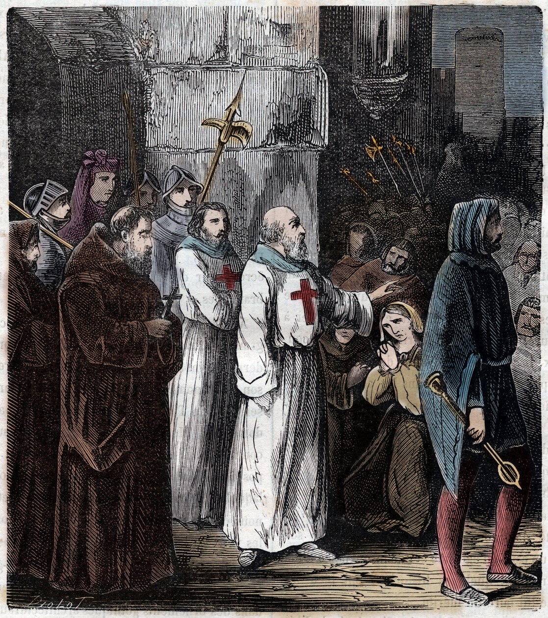 Supplice of the Templars: Jacques de Molay (Molai) wielki mistrz Zakonu Templariuszy i kilku jego towarzyszy zostaje oskarżonych o herezję i rozpustę przez króla Filipa IV dit le bel et egzekucja 4 marca autorstwa Anonymous Anonymous