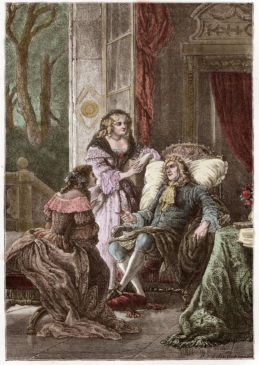 Książę Francois de La Rochefoucauld (1613-1680), markiza Madame de Sevigne (1626-1696) i hrabina de La Fayette (1634-1693), francuscy pisarze - Grawerowanie Hildebranda wg P. Philippoteaux - (książę Francois de La Rochefoucauld (1613-1680), Marc autorstwa Anonymous Anonymous