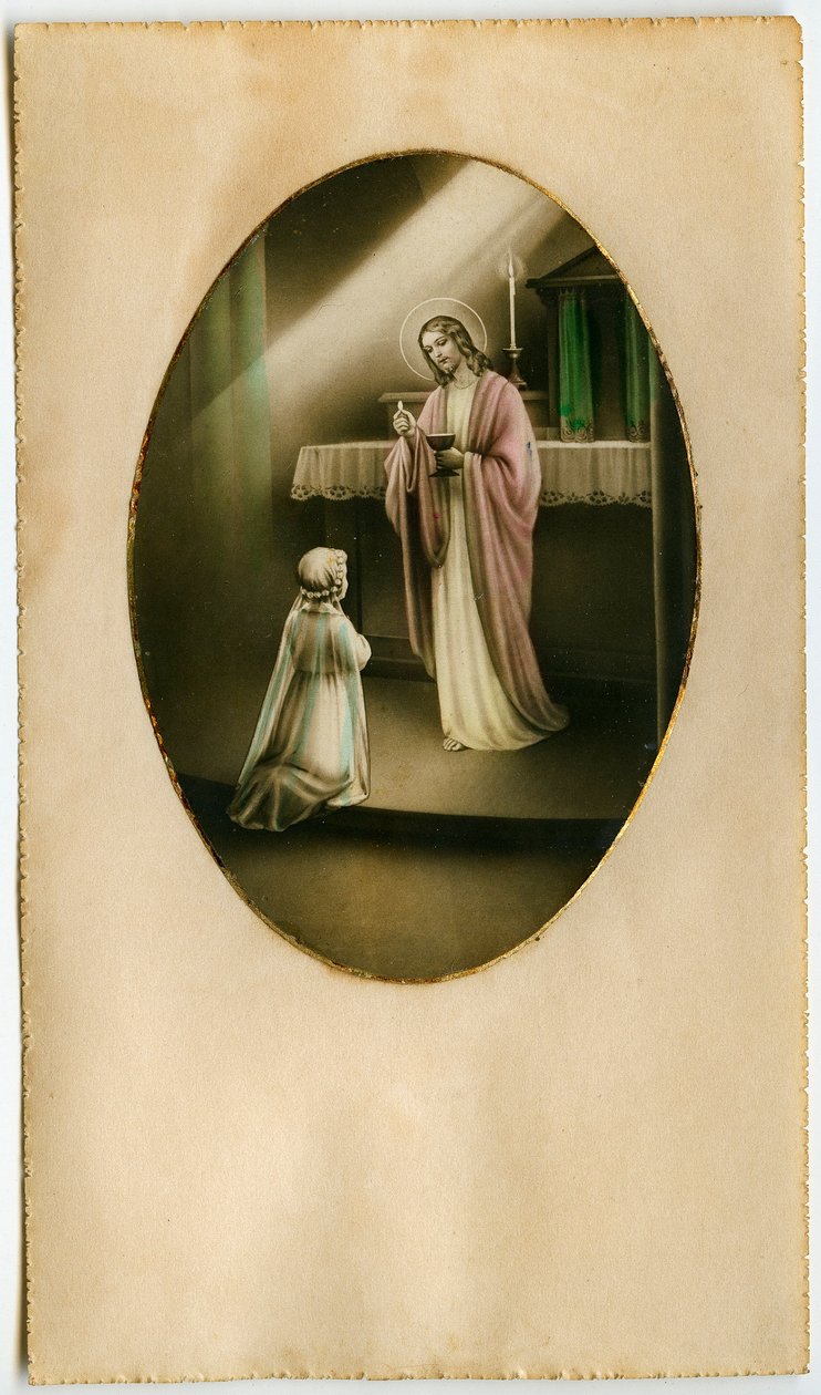 Eucharystia, Komunia Święta, Sakrament Ołtarza: dziecko przed Jezusem (rycina) autorstwa Anonymous Anonymous