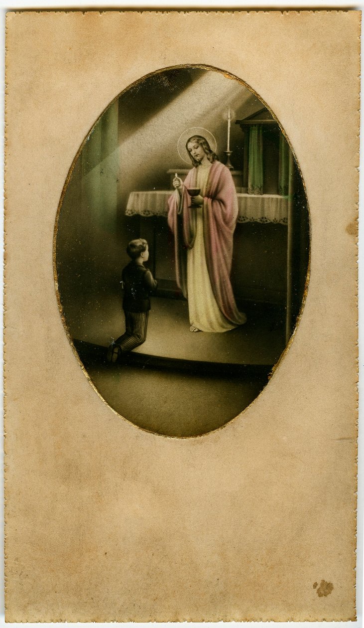 Eucharystia, Komunia Święta, Sakrament Ołtarza: dziecko przed Jezusem (rycina) autorstwa Anonymous Anonymous