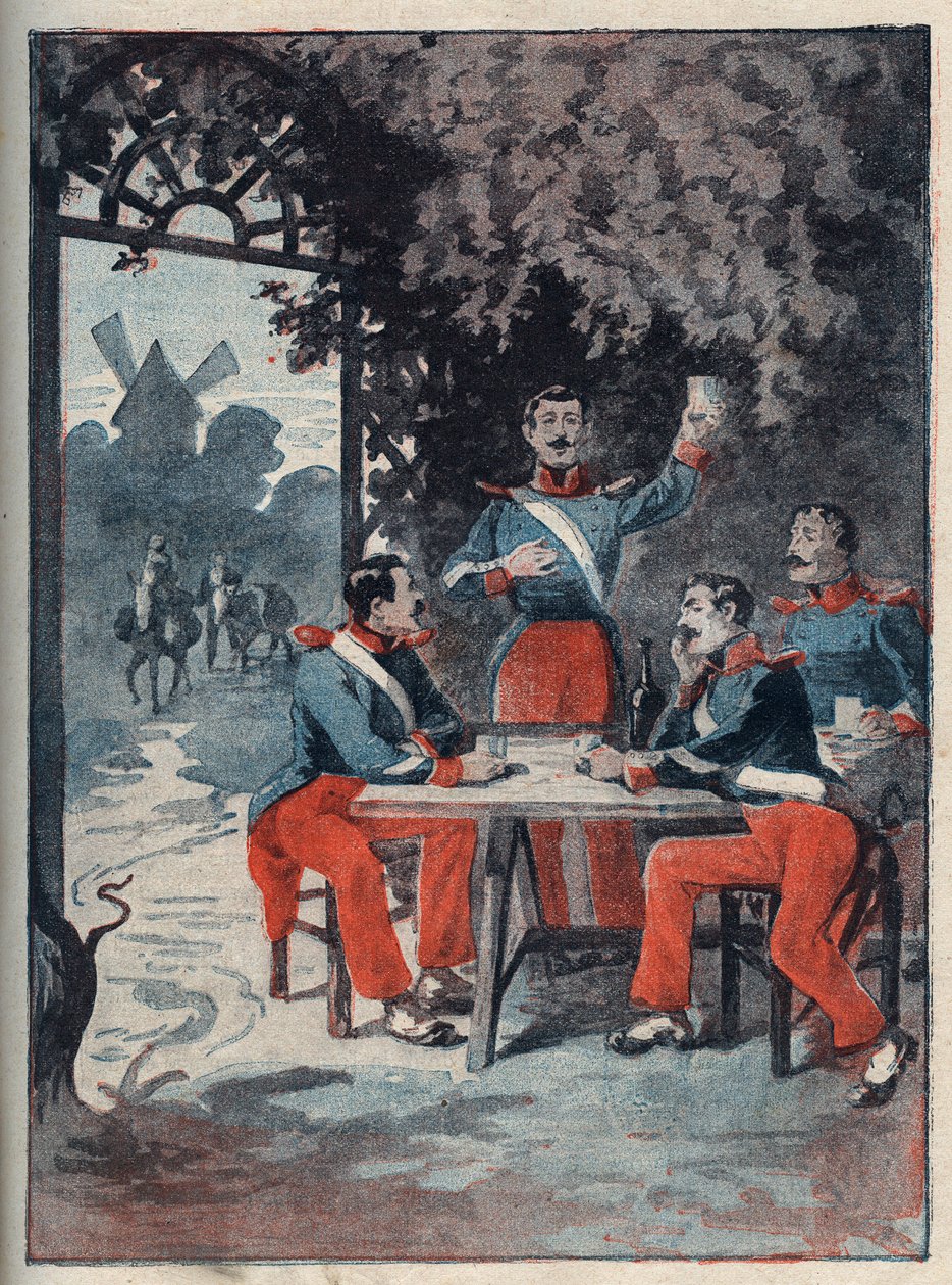 Czterej sierżanci (Jean Francois Bories (1795-1822), Jean Joseph Pommier (1796-1822), Marius Claude Raoulx (1797-1822)) i Charles Goubin (1798-1822) z La Rochelle oskarżeni w ramach Restauracji o chęć obalenia monarchia i gilotyny w 1822 r. autorstwa Anonymous Anonymous