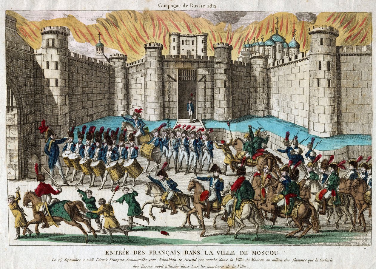 Francuski wjazd do Moskwy - Anonim - 1812 - Akwaforta, akwarela - 26,9x37,8 - Kolekcja prywatna autorstwa Anonymous Anonymous