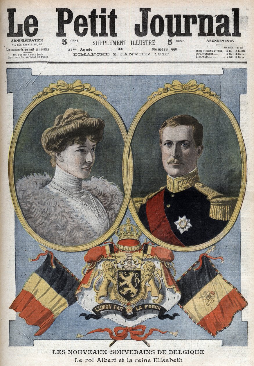 Nowy suweren Belgii - Król Albert I i Królowa Elżbieta Bawarska - W „Dzienniku Petity” ze stycznia 1910 r. - Albert I Król Belgii (1875-1934) z żoną Elżbietą Bawarską (1876-1965) autorstwa Anonymous Anonymous