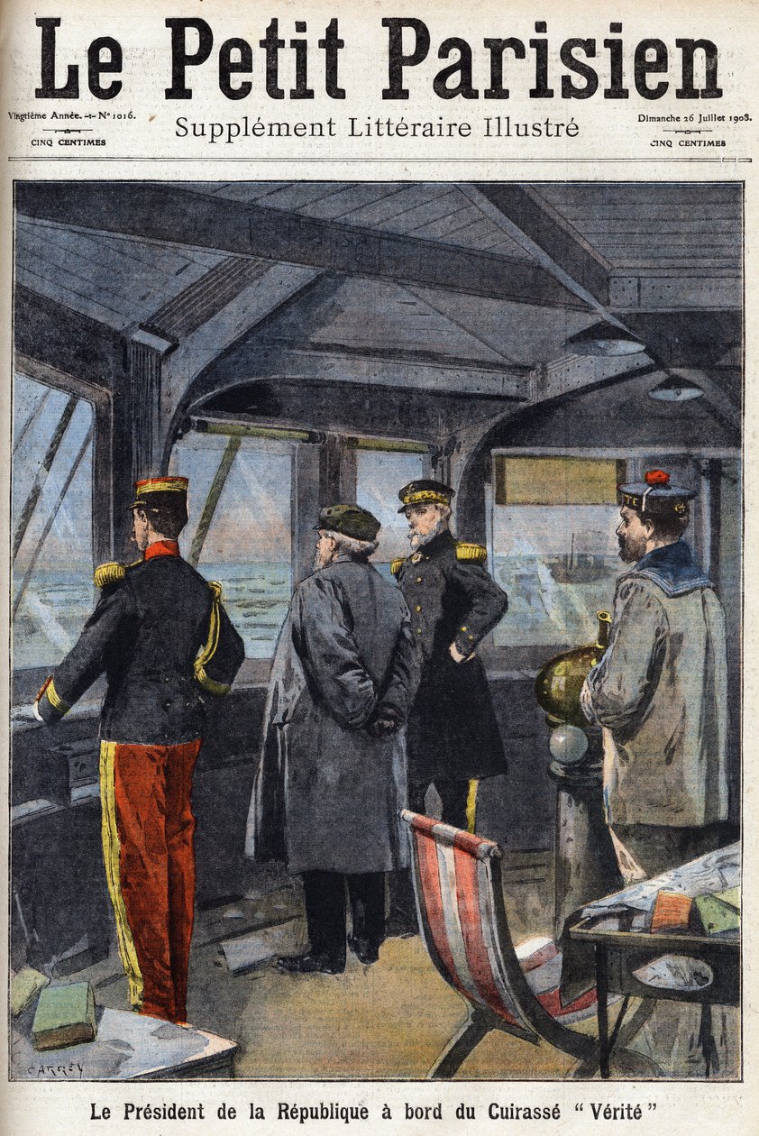 Prezydent Republiki Armand Fallieres (1841-1931) na pokładzie Cuirasse „Verite”. Jedna z gazet „Le petit parisien”” z 26.07.1908 r. Prywatna kolekcja. autorstwa Anonymous Anonymous