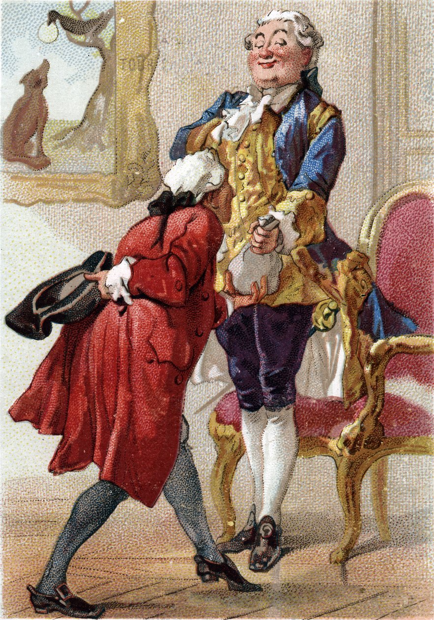 Kruk i lis: bajka Jean de La Fontaine (Lafontaine) (1621-95). Chromolitografia XIX wieku. Prywatna kolekcja. autorstwa Anonymous Anonymous