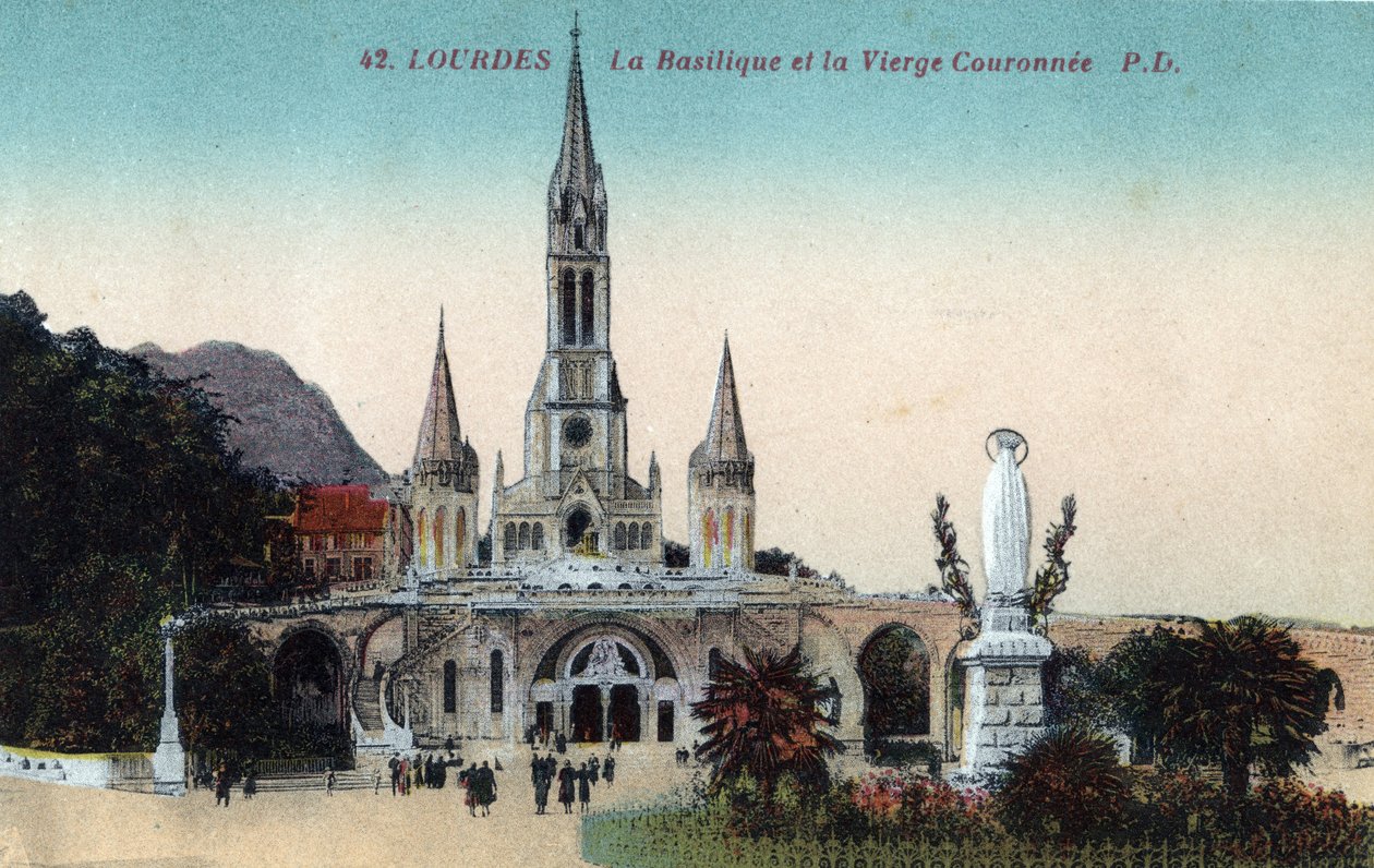 Bazylika i koronacja dziewicy w Lourdes - Hautes Pyrenees (65) około 1900 roku. autorstwa Anonymous Anonymous