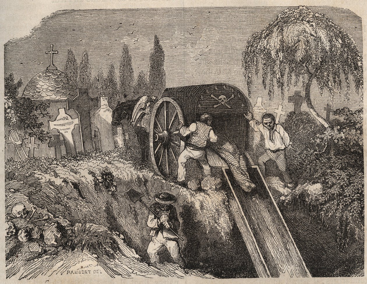 Cmentarz w Brześciu Bagnym w XIX wieku. Grawer „Historia skazanych od ich powstania do dnia dzisiejszego” (1877) autorstwa Pierre