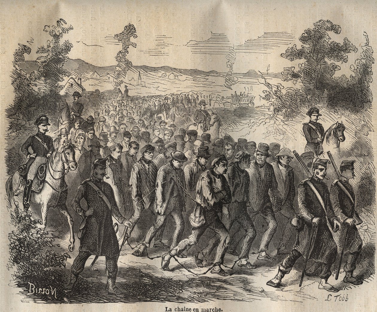 Sieć rozpoczęła się w Toulon Bagne w XIX wieku. Grawer w „Historii skazanych od ich powstania do dnia dzisiejszego” (1877) autorstwa Pierre