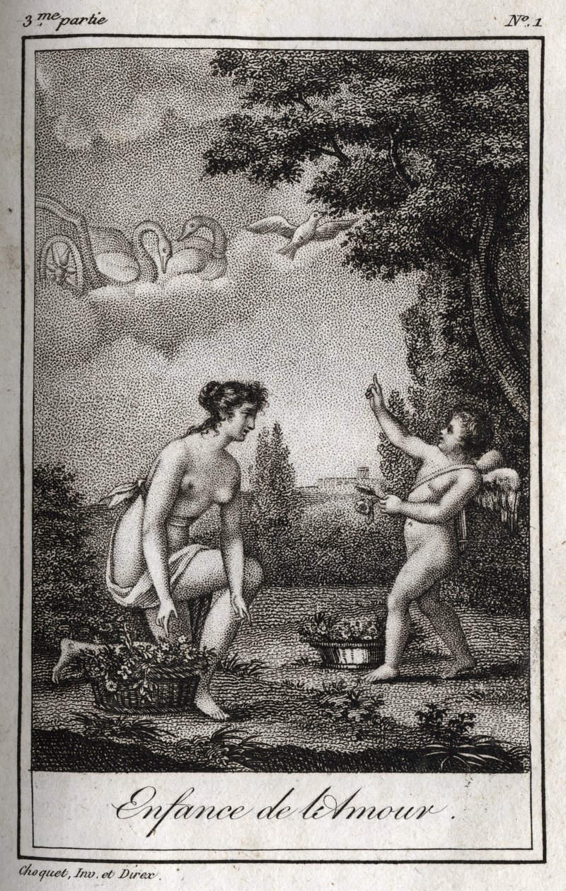 Dzieciństwo miłości. Rycina z 1819 r. w „Lettres a Emilie sur la mitologie” Charlesa Alberta Demoustiera (1760-1801). Prywatna kolekcja. autorstwa Anonymous Anonymous