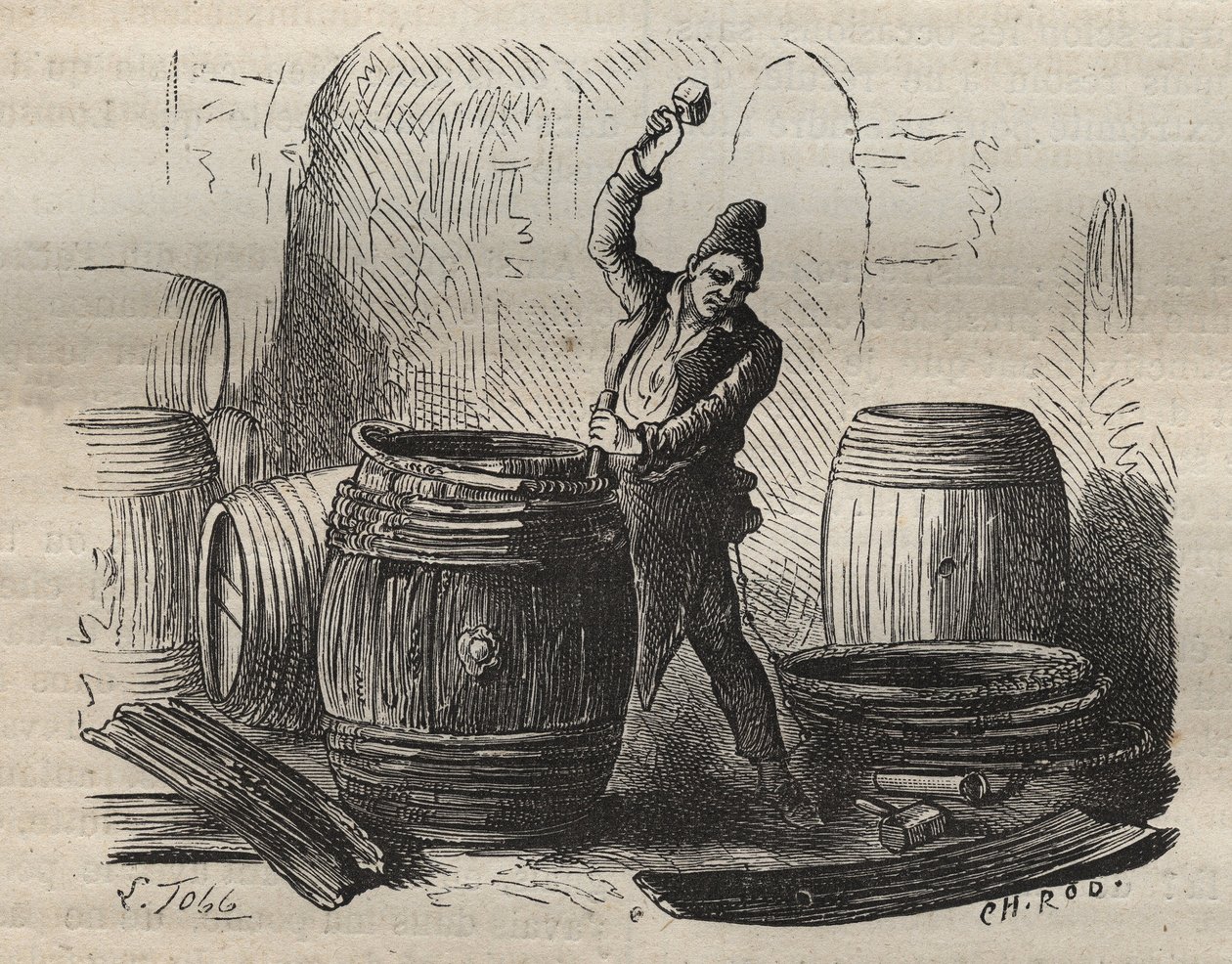 Bednarz Toulon Bagne w XIX wieku. Grawer „Historia skazanych od ich powstania do dnia dzisiejszego” (1877) autorstwa Pierre