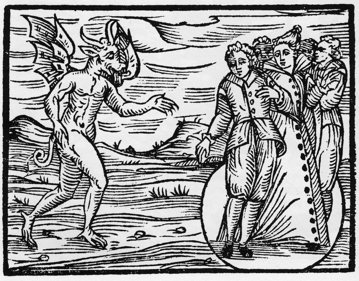 Diabeł zobowiązuje tych, którzy sprawili, że się pojawił, aby zawarli z nim pakt - „Kompendium Maleficarum”, zajmuje się czarownicami, ich złem i rasizmem Francesco Maria Guazzo lub Guaccio lub Guaccius (15??-16??) 1608 Kolekcja prywatna autorstwa Anonymous Anonymous