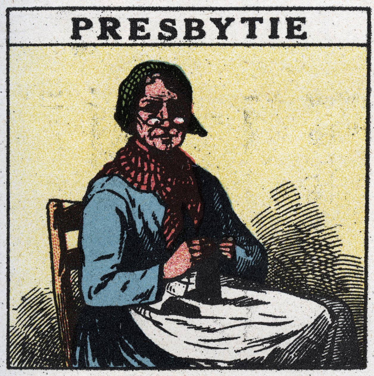 Oko: osoba cierpiąca na starczowzroczność. Anonimowa ilustracja z 1925 r. Ze zbiorów prywatnych. autorstwa Anonymous Anonymous