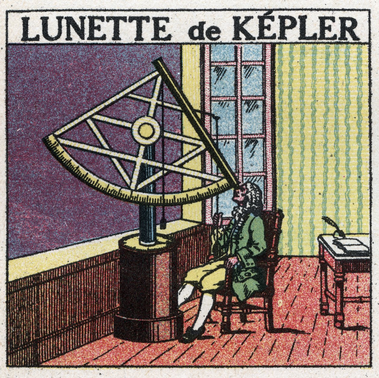 Pierwsze przyrządy optyczne: luneta astronomiczna Johannesa Keplera (Kepplera) (1571-1630) wynaleziona ok. 1615 r. Anonimowa ilustracja z 1925 r. Kolekcja prywatna. autorstwa Anonymous Anonymous
