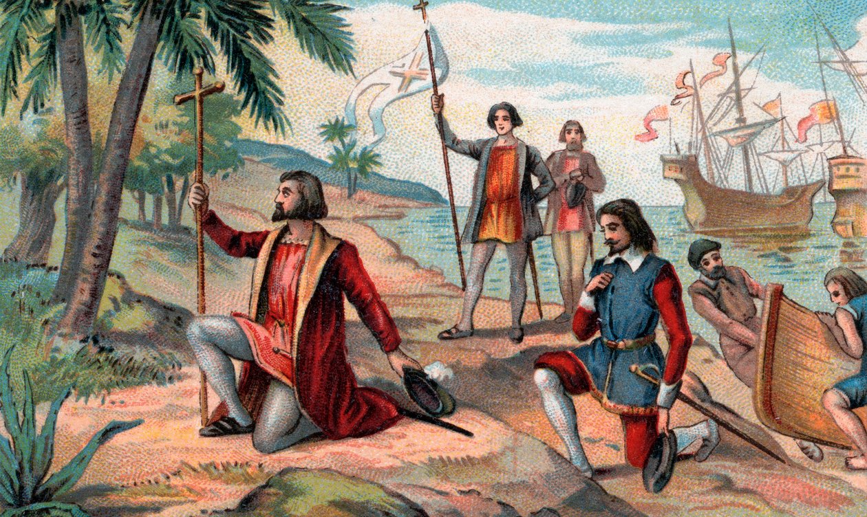 Lądowanie Krzysztofa Kolumba (Christopher Columbus, Cristoforo Colombo, Cristobal Colon) (1451-1506) w Nowym Świecie autorstwa Anonymous Anonymous