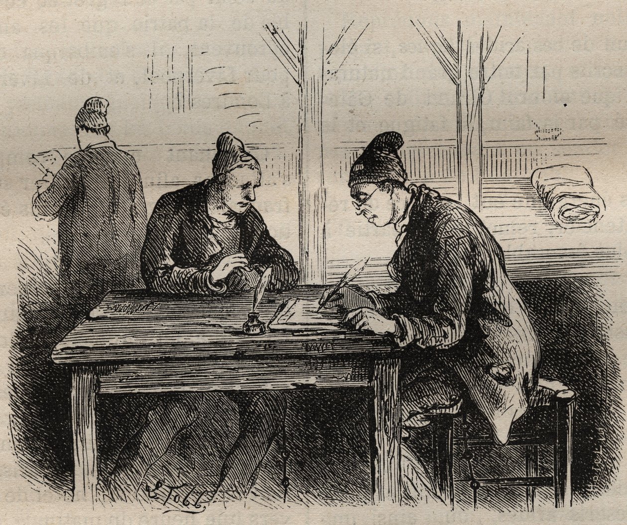 Publiczny pisarz w Toulon Bagne w XIX wieku. Grawer „Historia skazanych od ich powstania do dnia dzisiejszego” (1877) autorstwa Pierre