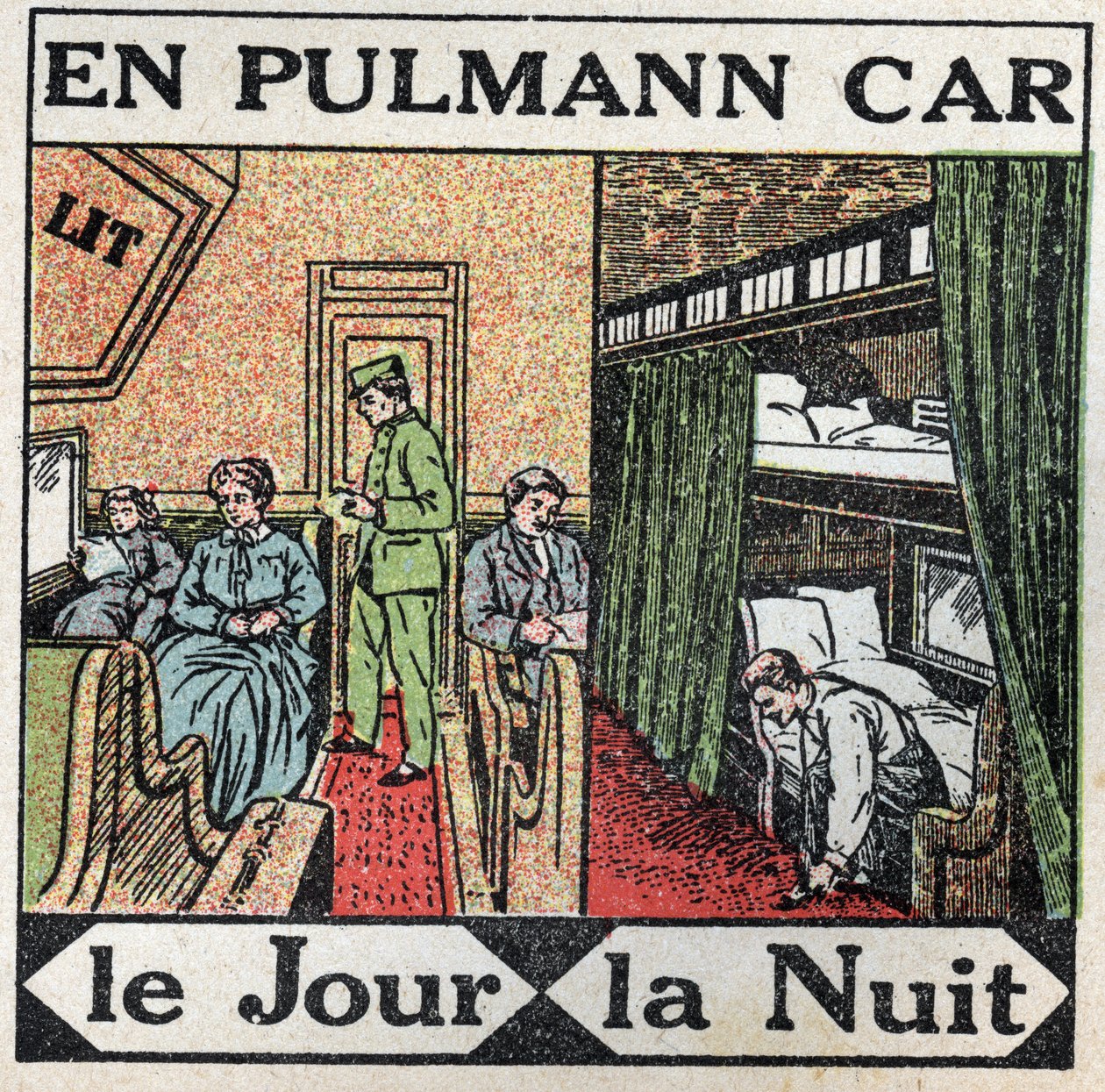 Kolej: wewnątrz wagonu Pullman. Anonimowa ilustracja z 1925 r. Ze zbiorów prywatnych. autorstwa Anonymous Anonymous