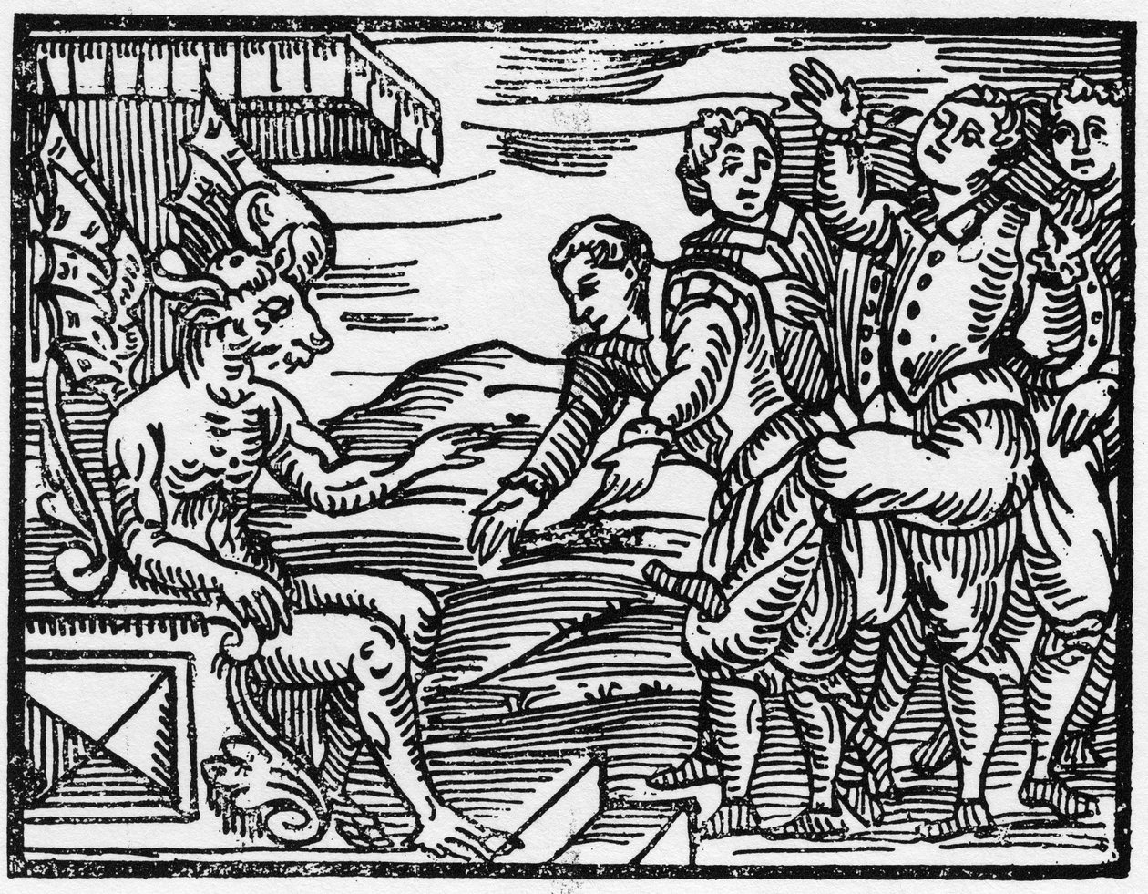 Czarownicy oddają hołd diabłu - „Compendium Maleficarum”, rozprawy o czarownicach, ich złu i ich losach autorstwa Francesco Marii Guazzo lub Guaccio lub Guaccius (15??? -16??) 1608 Kolekcja prywatna autorstwa Anonymous Anonymous
