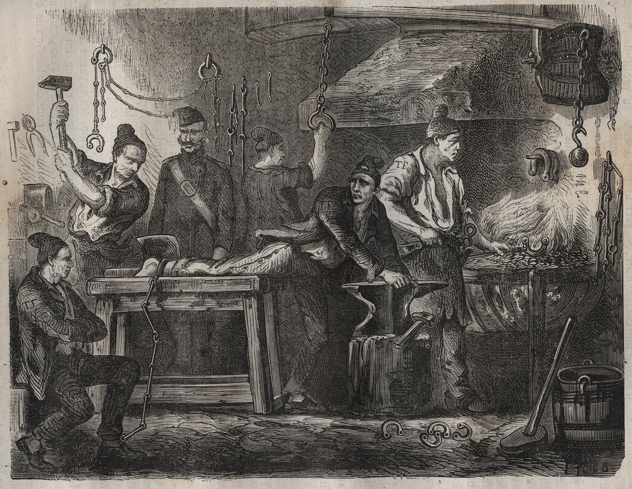 Przejazd do Tulonu Bagne w XIX wieku. Grawer „Historia skazanych od ich powstania do dnia dzisiejszego” (1877) autorstwa Pierre