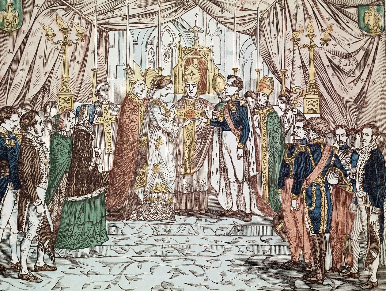 Ślub Napoleona III i Eugenii Marii de Montijo de Guzman, 30.01.1853 w Katedrze NMP (rycina autorstwa Anonymous Anonymous
