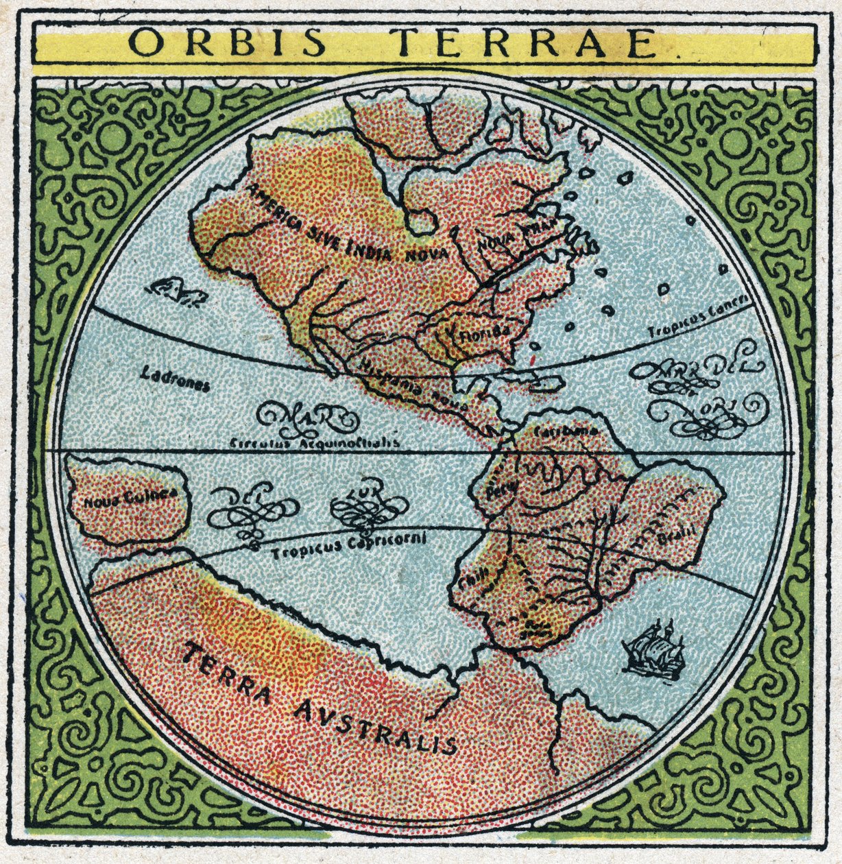 Czas: orbis terrae. Globus z Ekwadorem i tropikami. Anonimowa ilustracja z 1925 r. Ze zbiorów prywatnych. autorstwa Anonymous Anonymous
