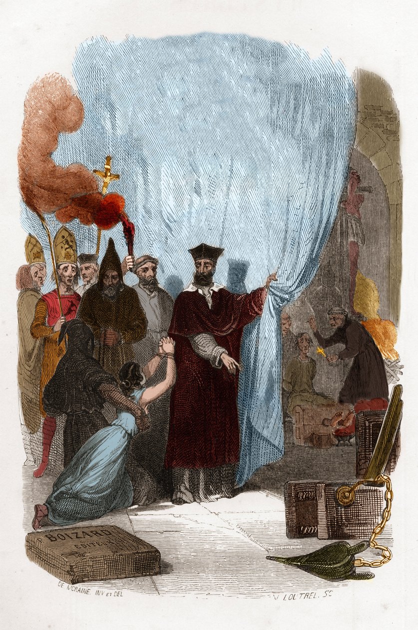 Tomas de Torquemada (1420-1498), mnich dominikański organizator inkwizycji w Hiszpanii. Grawerowanie barwne z XIX wieku. Ilustracja w „”Misteriach Inkwizycji i innych tajnych stowarzyszeń Hiszpanii”” Victor de Fereal, Suberwick, Manuel Galo autorstwa Anonymous Anonymous