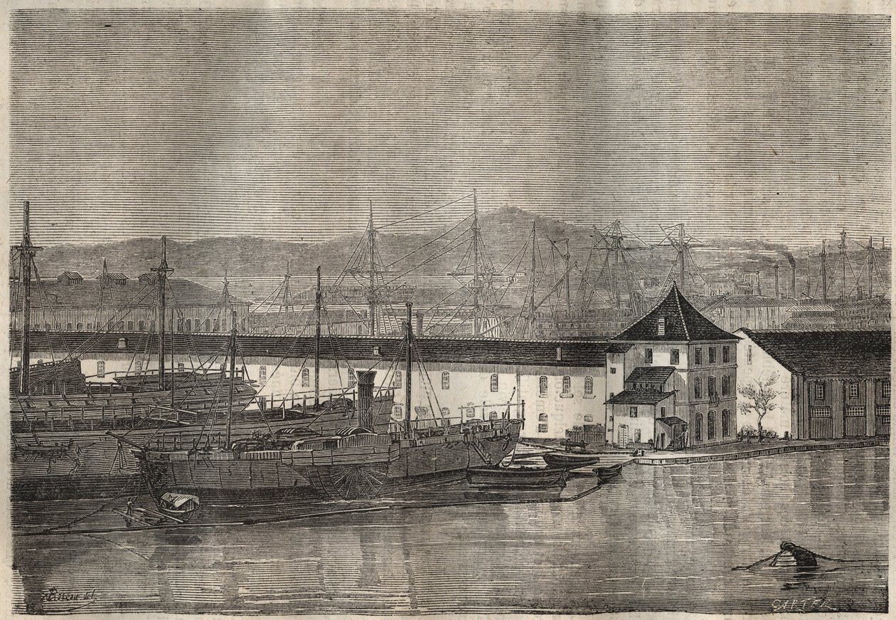 Więzienie w Tulonie w XIX wieku. Grawer „Historia skazanych od ich powstania do dnia dzisiejszego” (1877) autorstwa Pierre