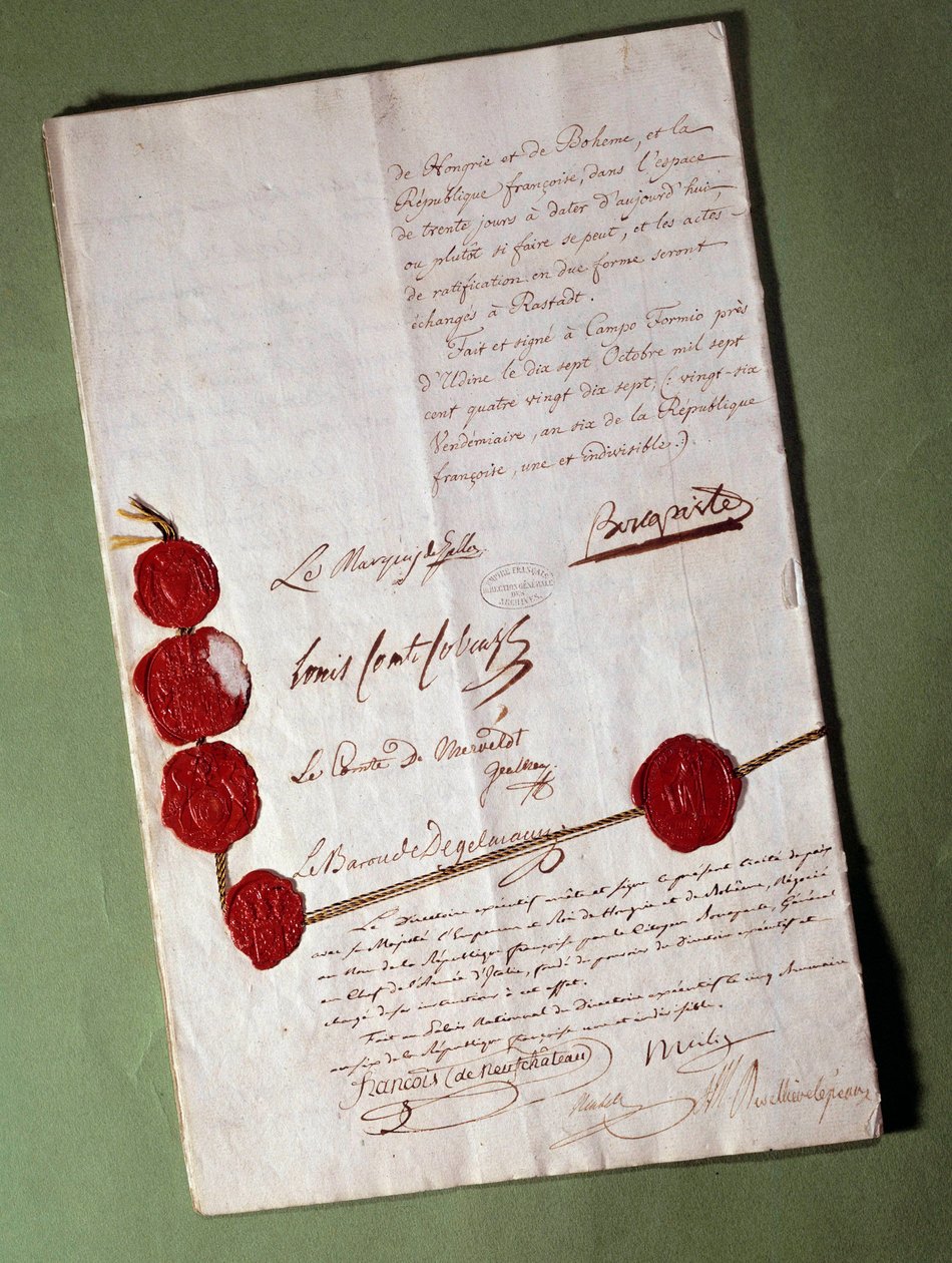 Traktat z Campoformio (Campoformio, Campoformio) podpisany przez Napoleona Bonaparte (1769-1821) autorstwa Anonymous Anonymous