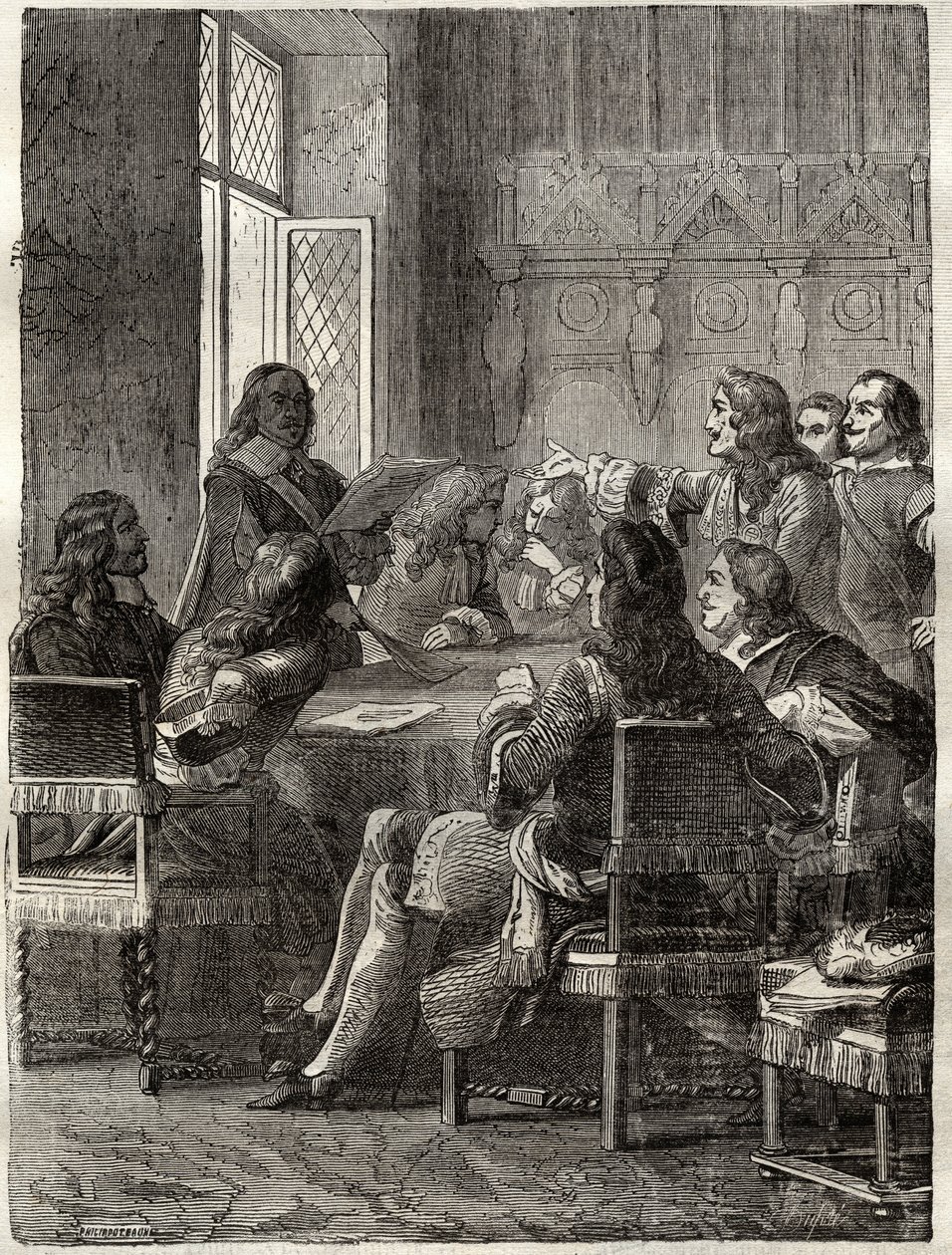 Traktat ryswicki (traktat ryswicki, 30 października 1697) (koniec wojny Ligi Augsburskiej między Ludwikiem XIV a Wielkim Sojuszem). Rycina XIX wieku. Prywatna kolekcja. autorstwa Anonymous Anonymous