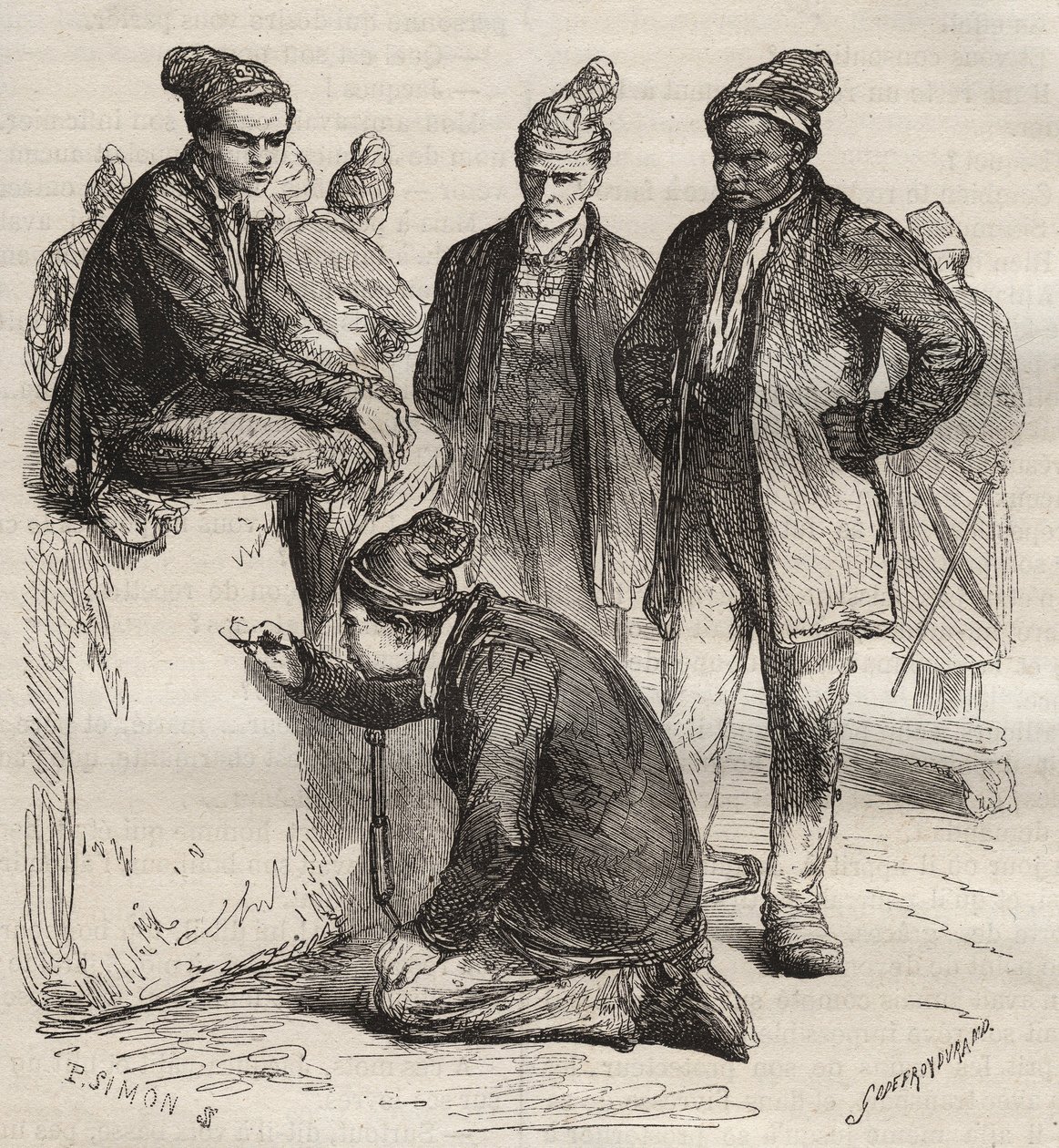 Rodzaje krużganków z Brześcia Bagnego w XIX wieku. Grawer „Historia skazanych od ich powstania do dnia dzisiejszego” (1877) autorstwa Pierre