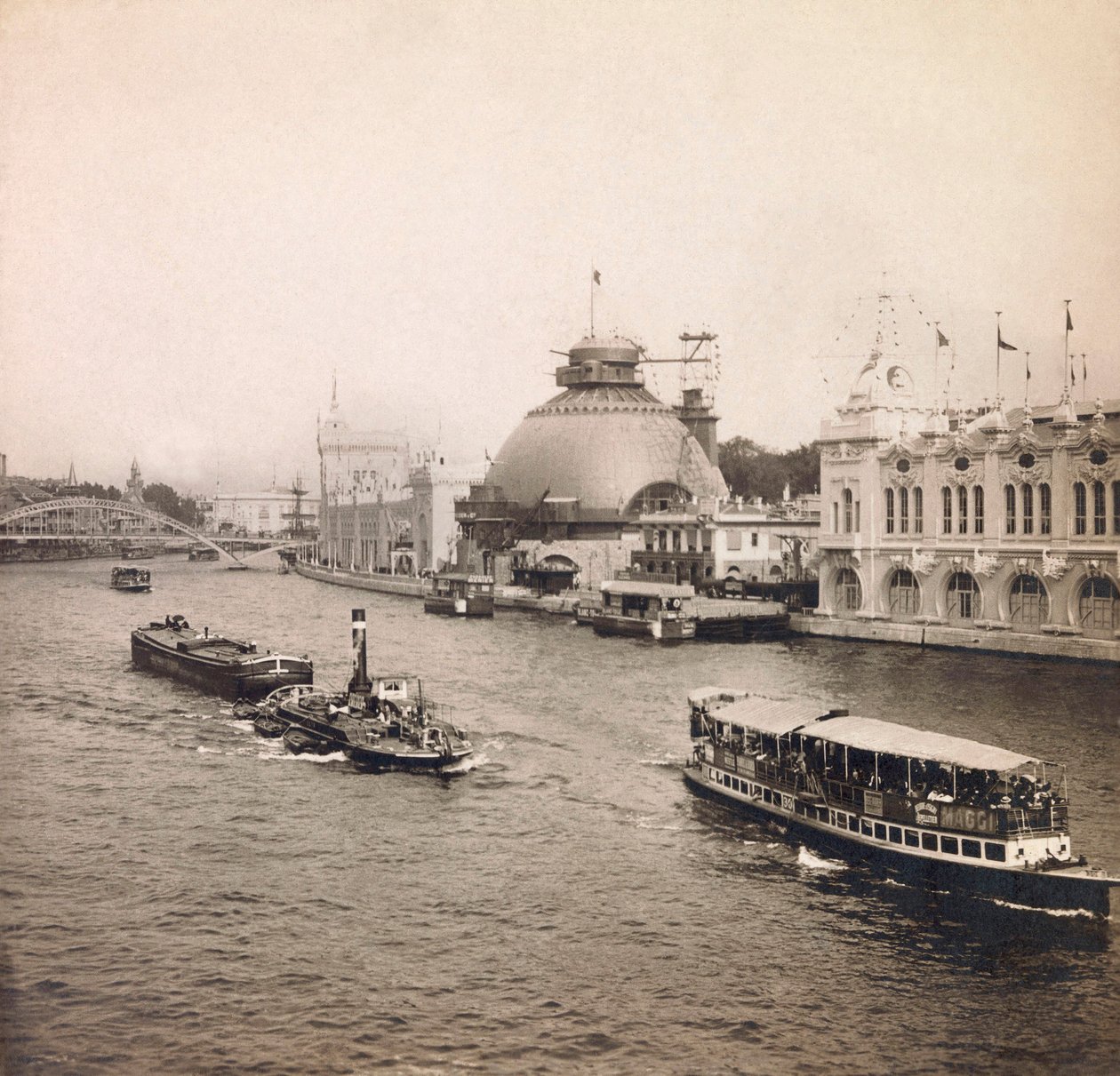Ekspozycja uniwersalna 1900 - Exposition Universelle de 1900 w Paryżu: Panoramiczny widok na Sekwanę, Lewy Brzeg - kolekcja prywatna autorstwa Anonymous Anonymous