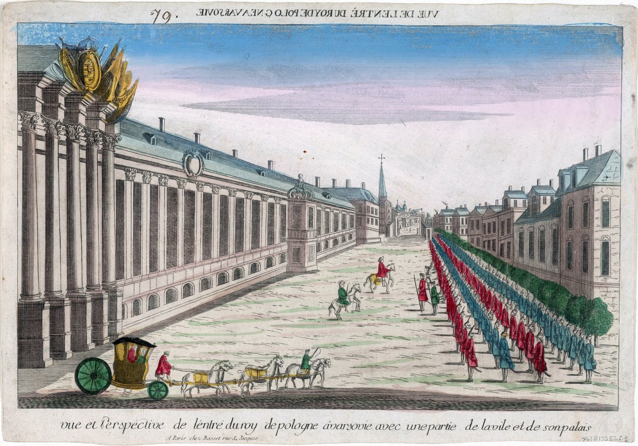 Widok i perspektywa wjazdu Króla Polski do Warszawy z jego pałacem - Anonim - 1735 - Miedzioryt, akwarela - 29,2x41,8 - Kolekcja prywatna autorstwa Anonymous Anonymous