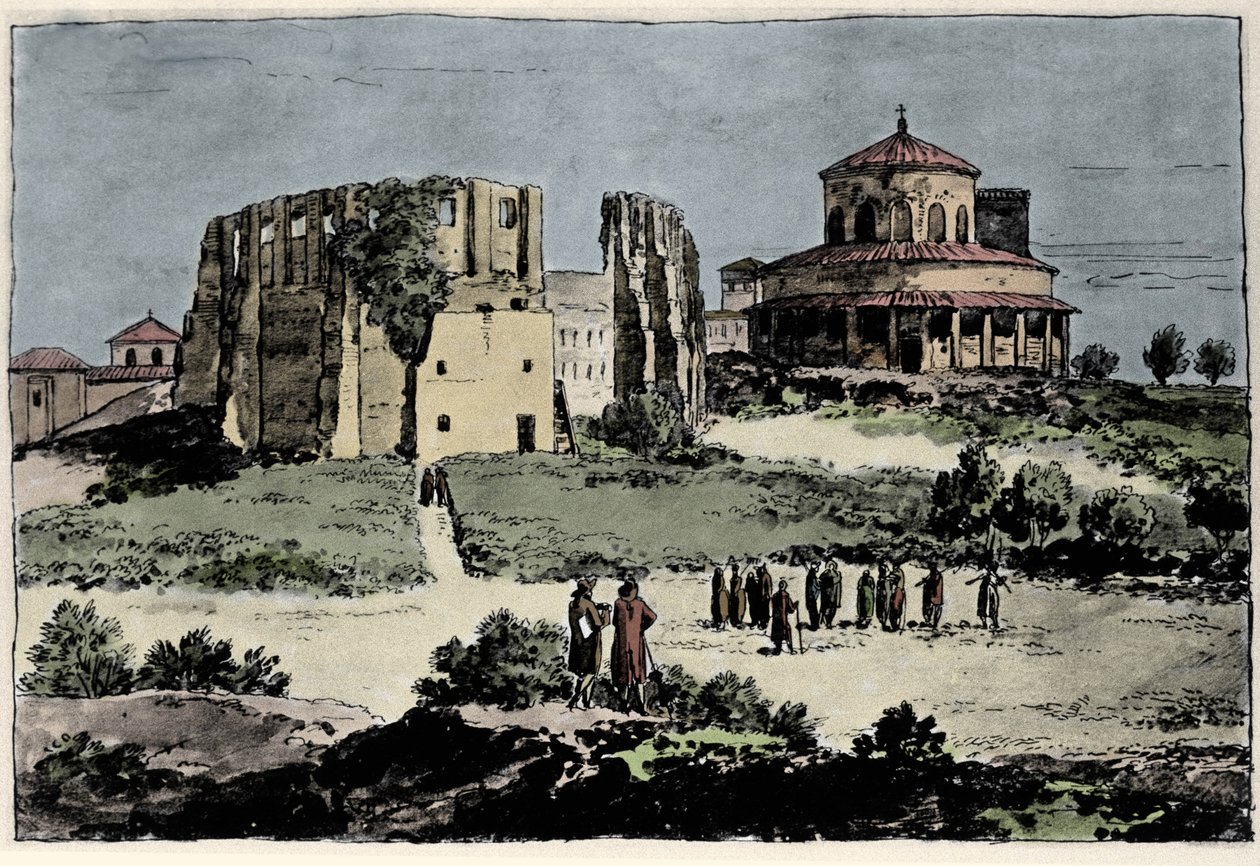Widok kościoła Santa Constance (nza), mauzoleum cesarza Konstantyna zbudowanego w IV wieku w pobliżu bazyliki św. Agnieszki (Agnese) w Rzymie Ilustracja z XIX wieku autorstwa Anonymous Anonymous