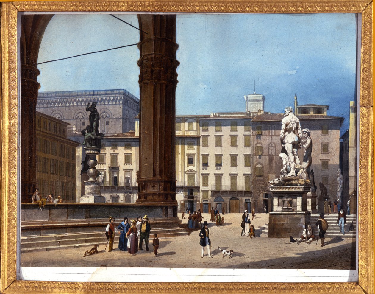 Widok Loggia dei Lanzi (1576-1582) na Piazza della Signoria we Florencji „” Anonimowy obraz z XIX wieku autorstwa Anonymous Anonymous