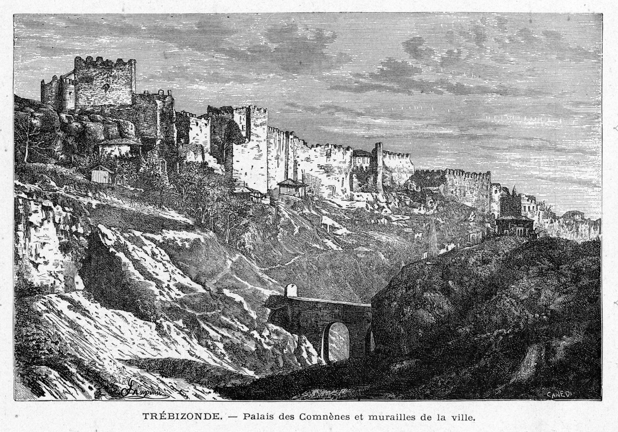 Widok na Palais des Comes i mury miasta Trebizonde (Turcja). Grawer w „Les Missions Catholiques au XIXeme Siecle” Louis-Eugene (Louis Eugene) Louvet. prywatna kolekcja. autorstwa Anonymous Anonymous