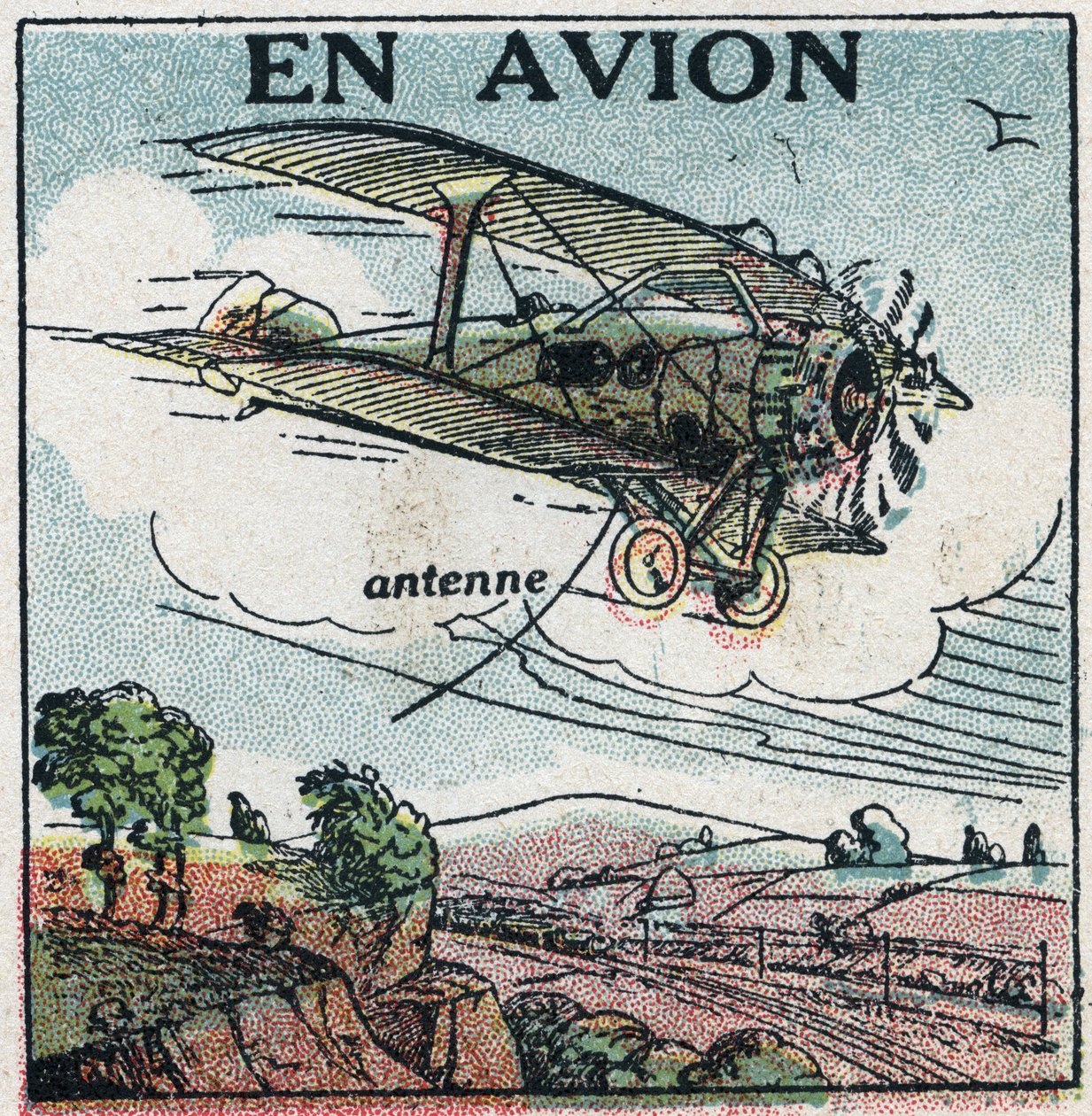 Telefonia bezprzewodowa: samolotem. Anonimowa ilustracja z 1925 r. Ze zbiorów prywatnych. autorstwa Anonymous Anonymous