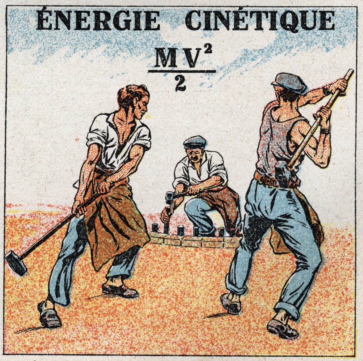 Praca i moc: obliczanie energii kinetycznej. Anonimowa ilustracja z 1925 r. Ze zbiorów prywatnych. autorstwa Anonymous Anonymous