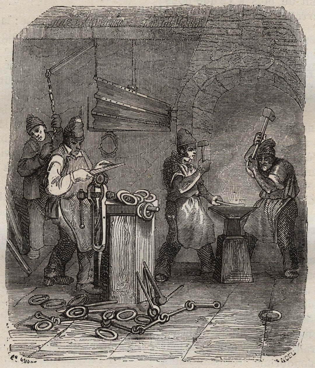 Siły robotnicze w Rochefort Bagne w XIX wieku. Grawer „Historia skazanych od ich powstania do dnia dzisiejszego” (1877) autorstwa Pierre
