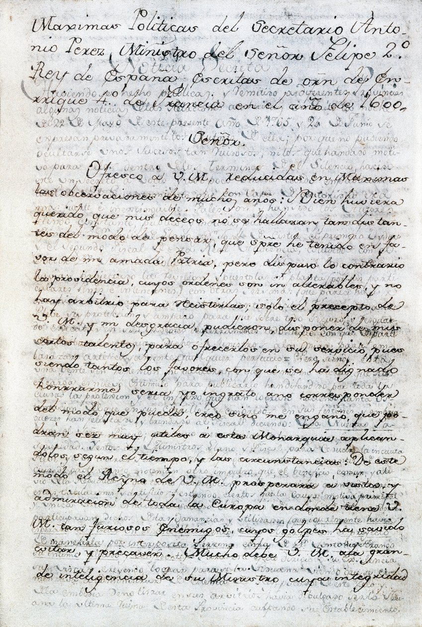 Pisma polityczne Antonio Pereza (1540-1611). Hiszpański sekretarz polityczny króla Hiszpanii Filipa II. Ekwador, Quito. Biblioteka Polityczna Ekwadoru Aurelio Espinosa autorstwa Anonymous Anonymous