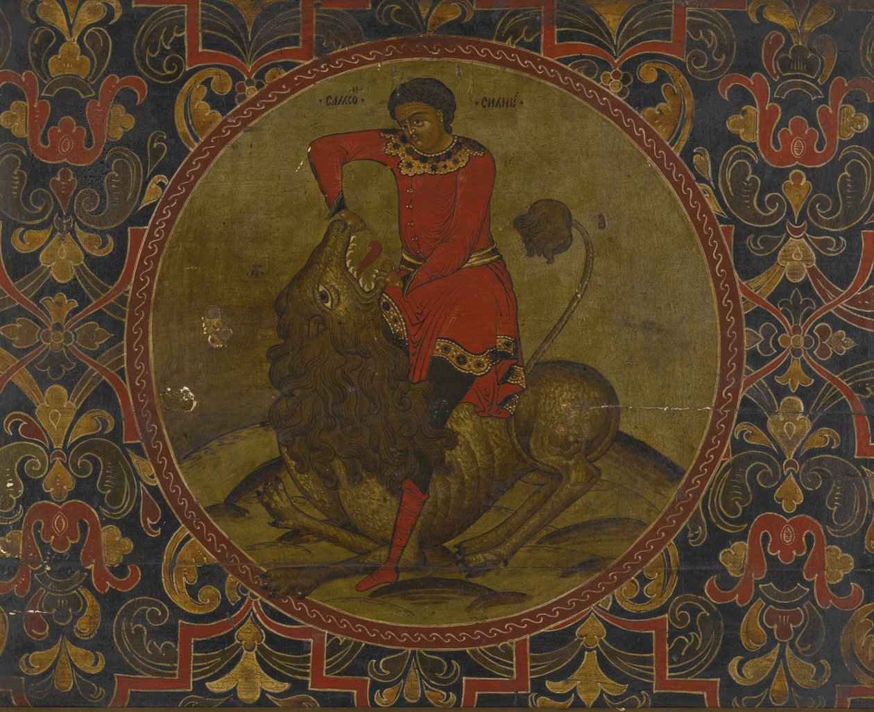 Samson walczący z lwem, początek XVIII wieku autorstwa Anonymous Russian icon painter