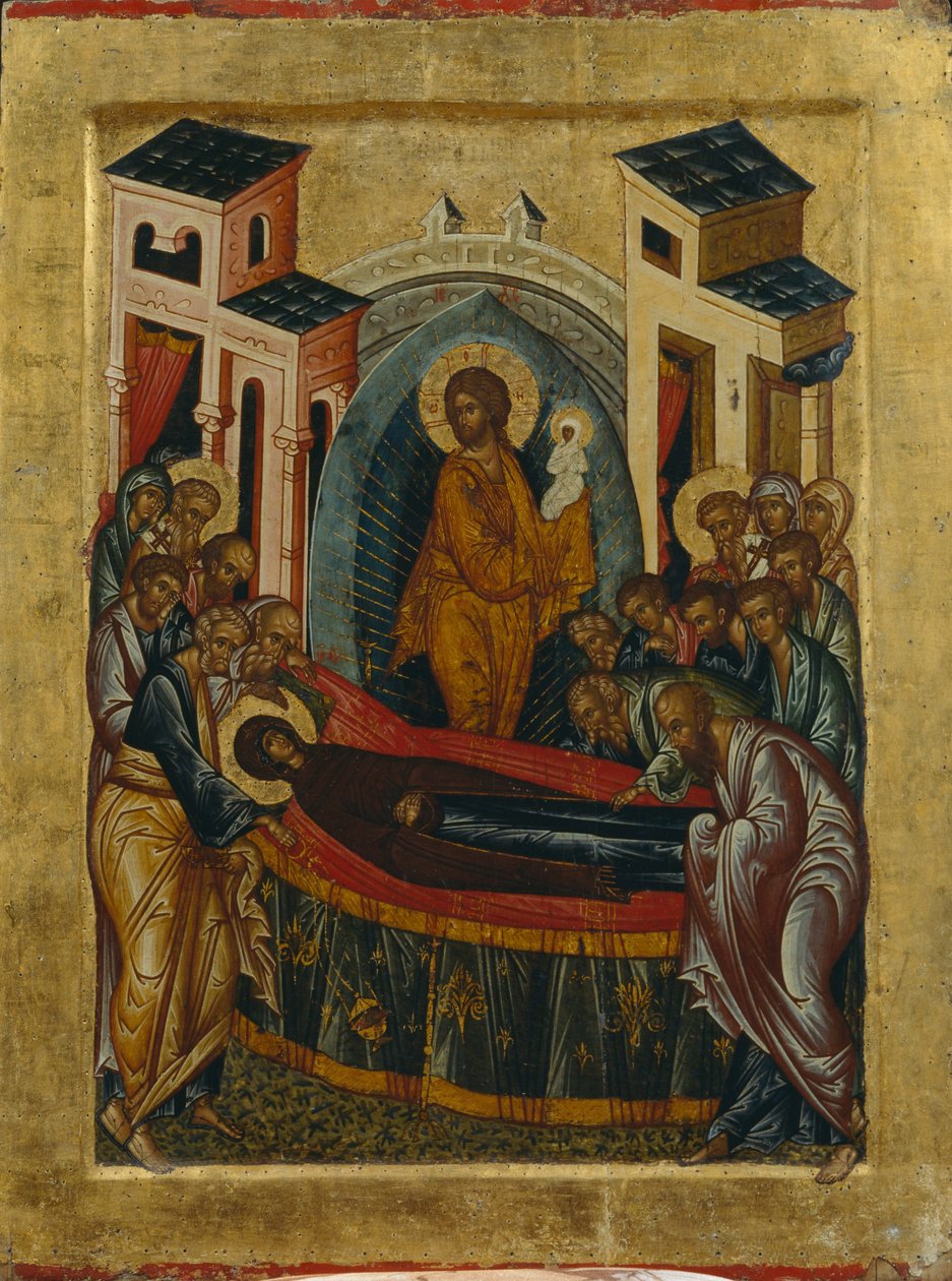 Zaśnięcie Dziewicy, 1497 autorstwa Anonymous Russian icon painter