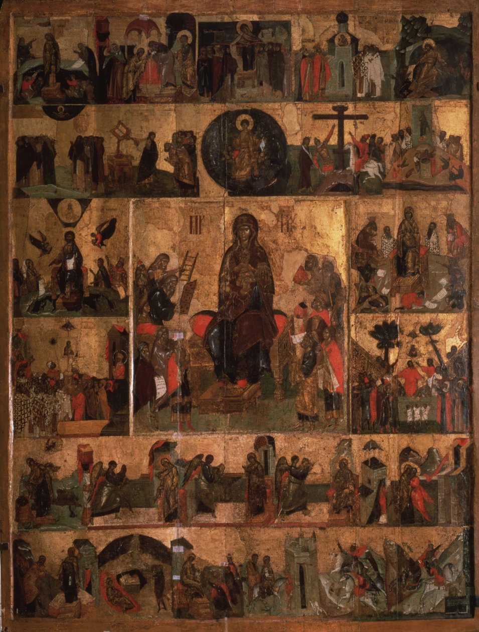Gloryfikacja Hymnu Dziewicy Akatysty do Najświętszej Bogurodzicy, XIV w. autorstwa Anonymous Russian icon painter