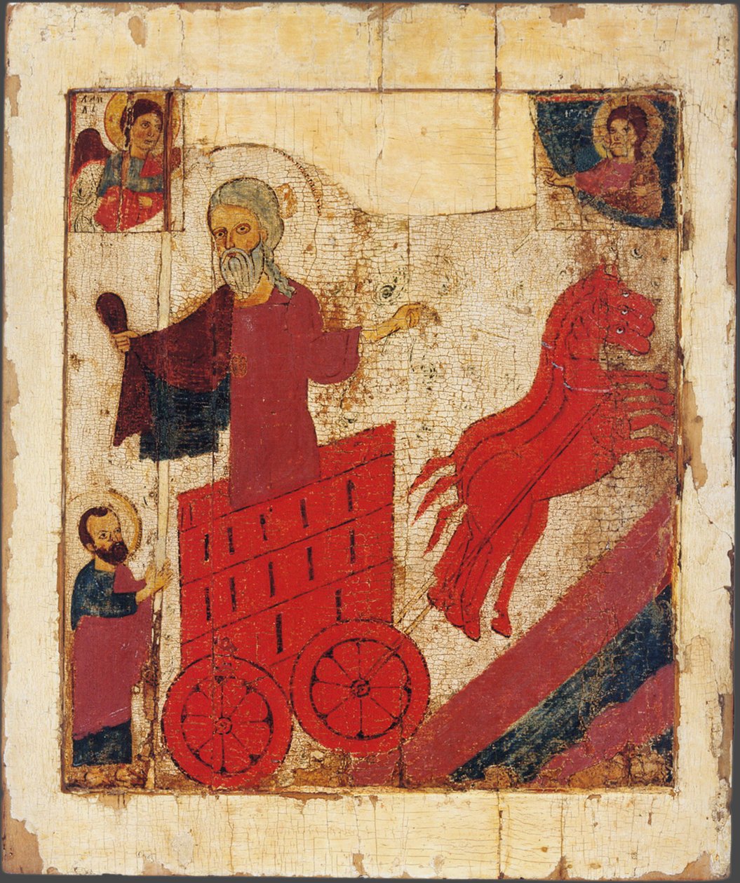 Prorok Eliasz i rydwan ognisty, XIII wiek autorstwa Anonymous Russian icon painter