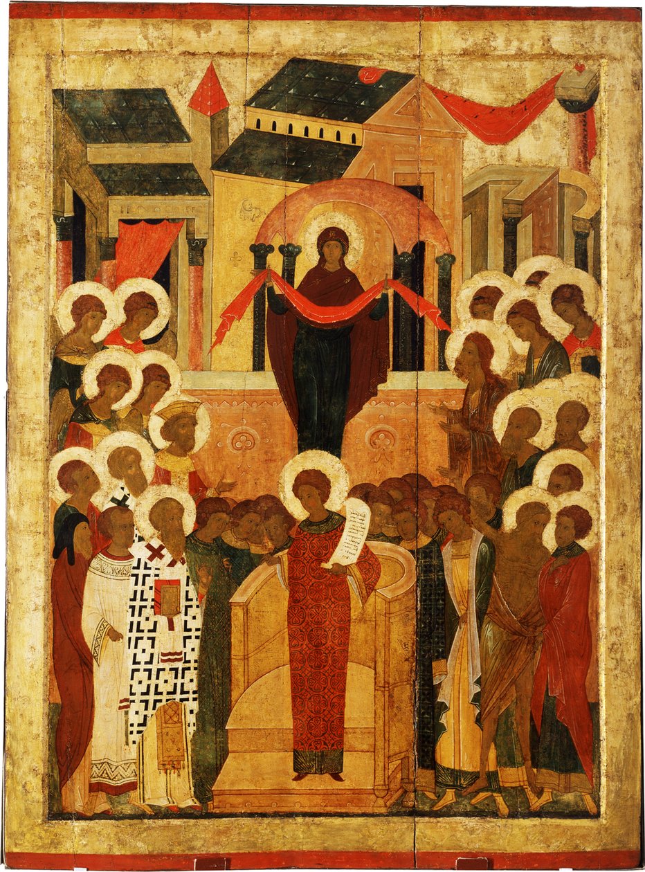Opieka Matki Boskiej Pokrowskiej, druga połowa XV wieku. autorstwa Anonymous Russian icon painter