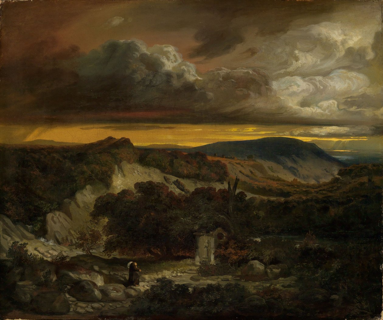 Wieczorny krajobraz z powracającym pustelnikiem autorstwa Anselm Feuerbach