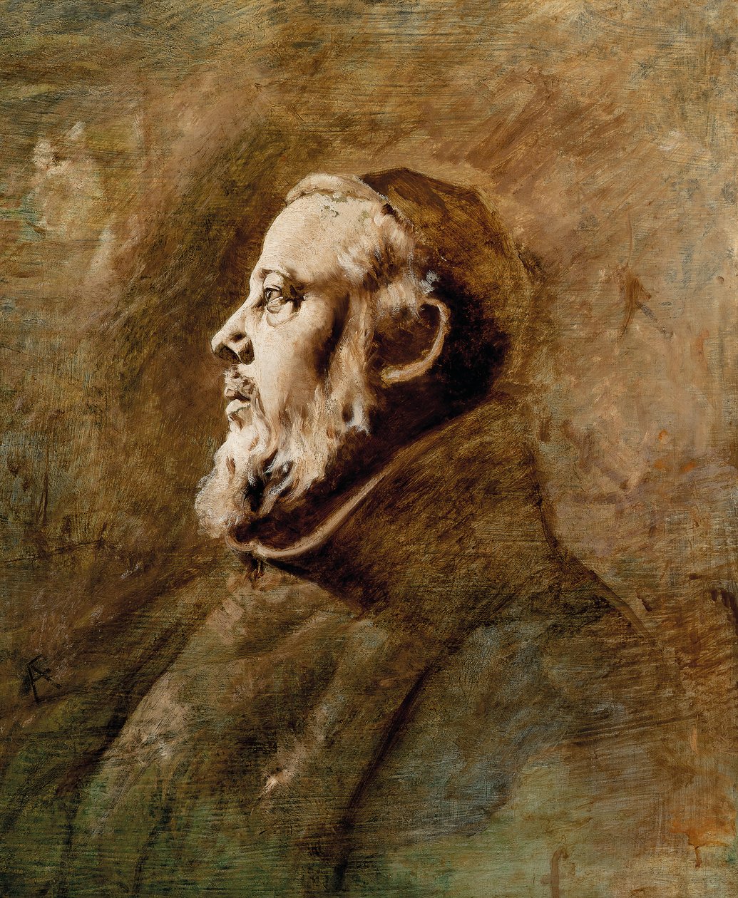 Popiersie portret zakonnika z profilu (olej na płótnie) autorstwa Anselm Feuerbach