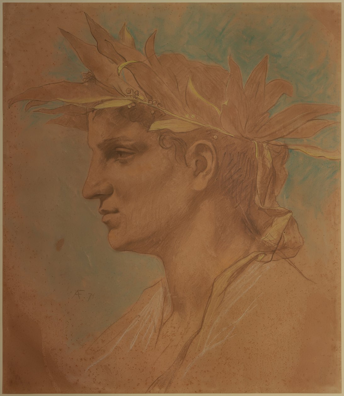 Męska głowa ozdobiona laurem autorstwa Anselm Feuerbach